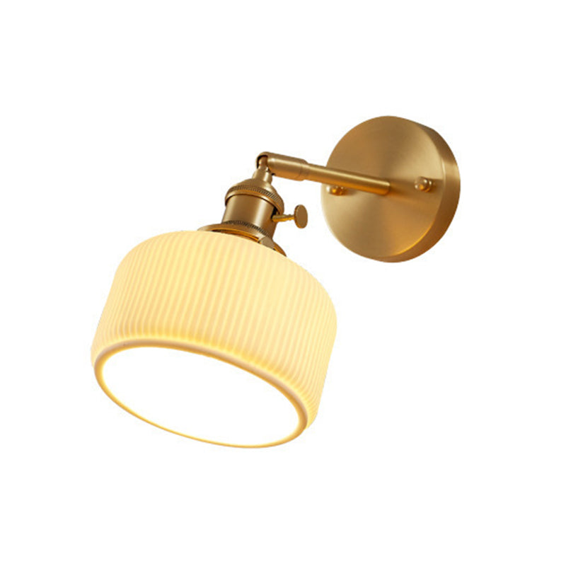 Gold Modern Metal Wall Sconce Geometric Shape Sconce Lights with Ceramic Shade