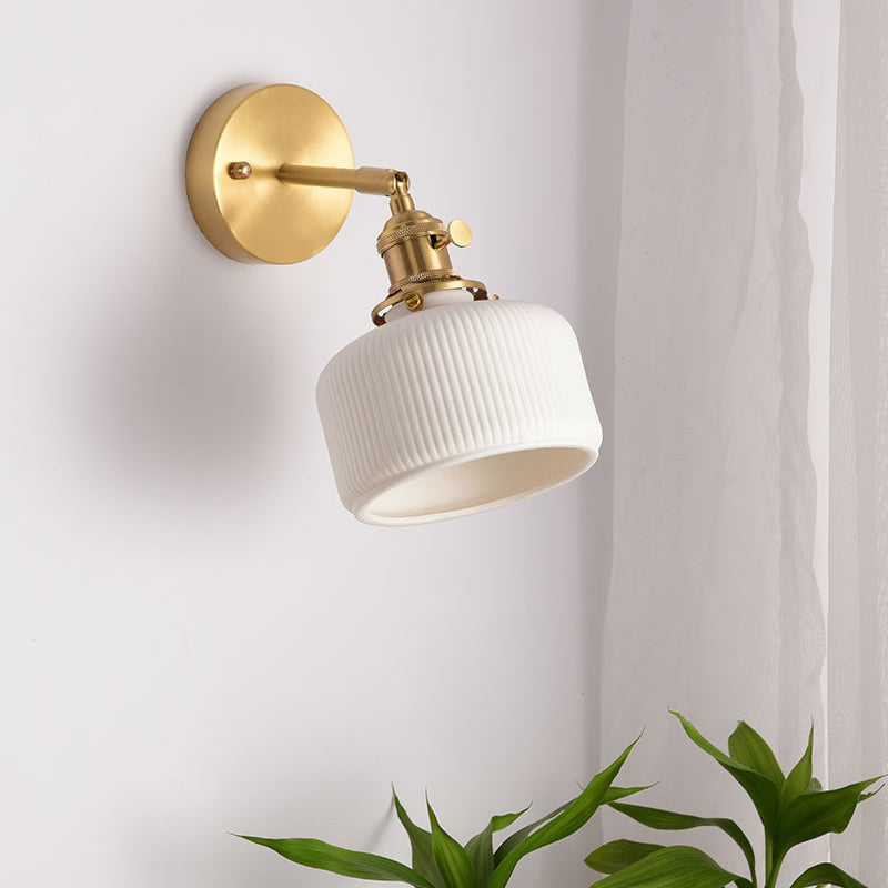 Gold Modern Metal Wall Sconce Geometric Shape Sconce Lights with Ceramic Shade