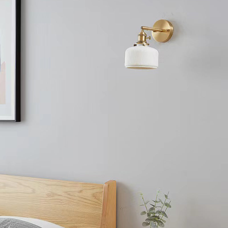 Gold Modern Metal Wall Sconce Geometric Shape Sconce Lights with Ceramic Shade