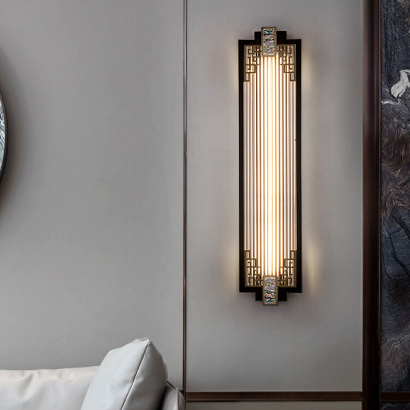 Modern Metal Wall Sconce Rectangle Shape Sconce Lights with Glass Shade for Living Room