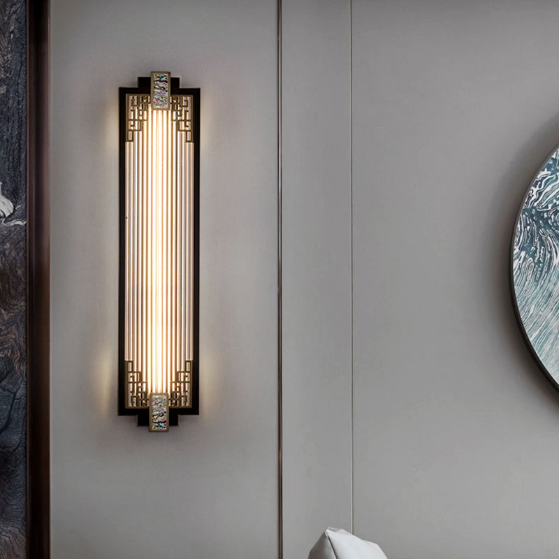 Modern Metal Wall Sconce Rectangle Shape Sconce Lights with Glass Shade for Living Room