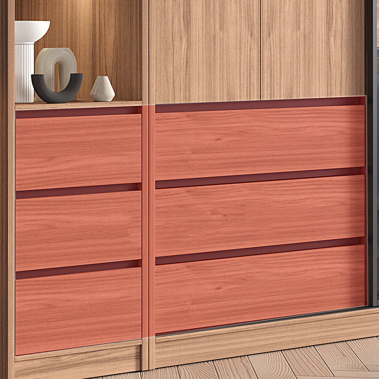 Glass and Wood Wardrobe Cabinet Brown Wardrobe Armoire with Garment Rod