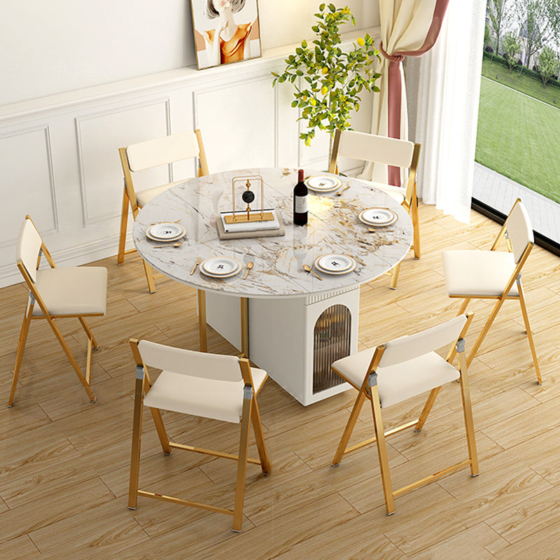 Modern Dining Set 1/3/7 Pcs Sintered Stone Folding Table with Upholstered Chairs