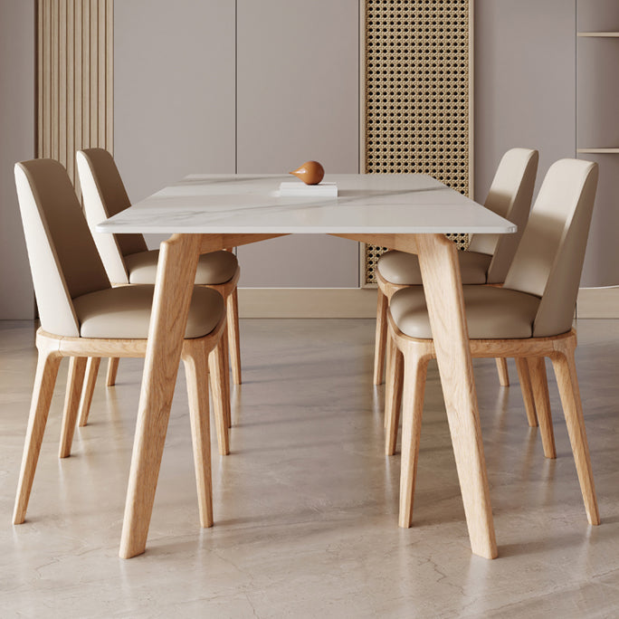 Contemporary Style 1/4/5 Pieces Dining Chairs Set Rectangle Stone Furniture in White