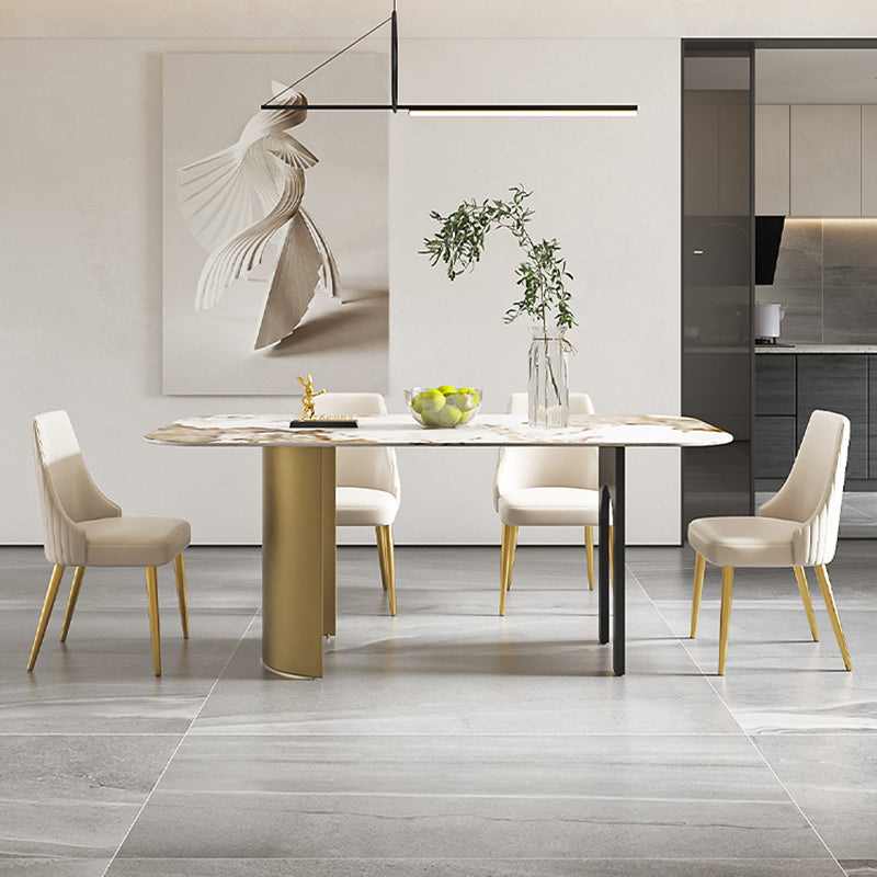 Glam 1/4/5/6/7  Pieces Dining Set Rectangle Stone Dining Table for Dining Room