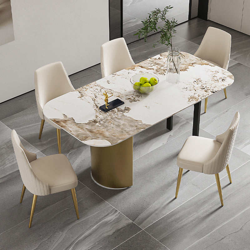 Glam 1/4/5/6/7  Pieces Dining Set Rectangle Stone Dining Table for Dining Room