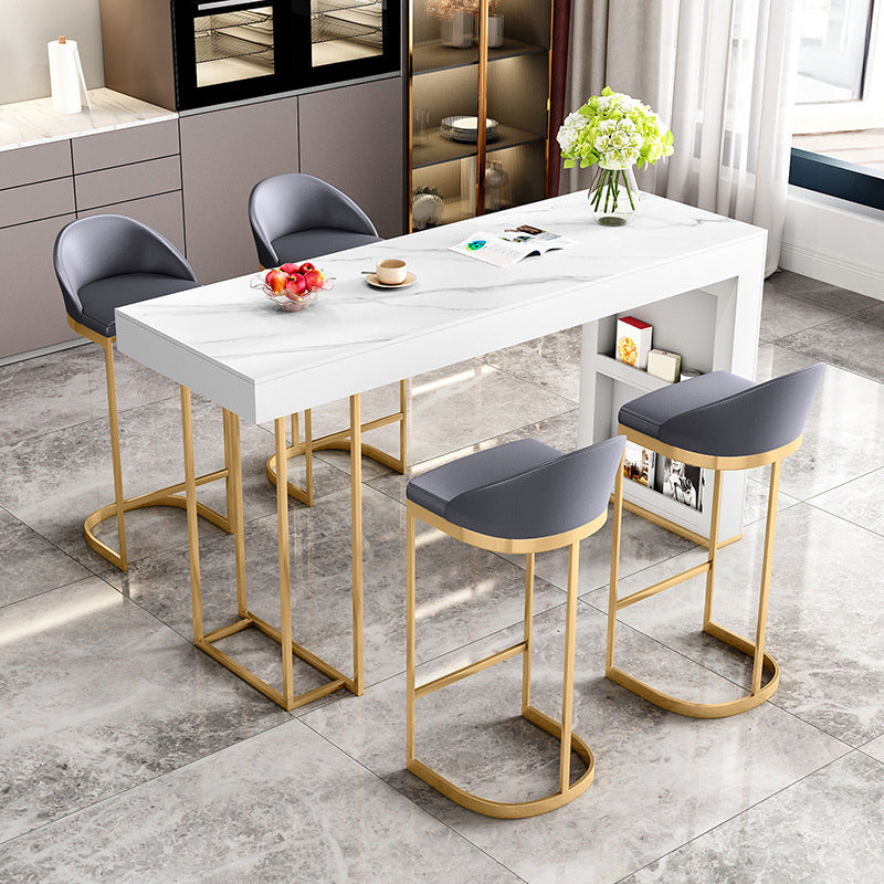 Glam Bar Table Set 1/3/5 Pcs Rectangle Stone Bar Table and Upholstered Stools