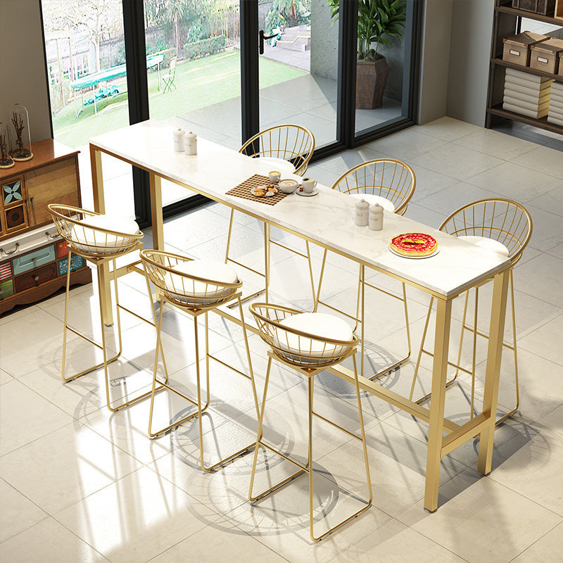 Rectangle Bar Table Set 1/7/9 Pcs Glam Bar Table and Stools with Metal Frame