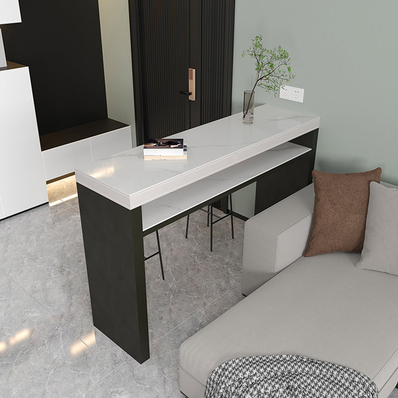 Industrial Counter Height Set 1/2/3 Pcs Stone and Leather Bar Table with Backless Stools