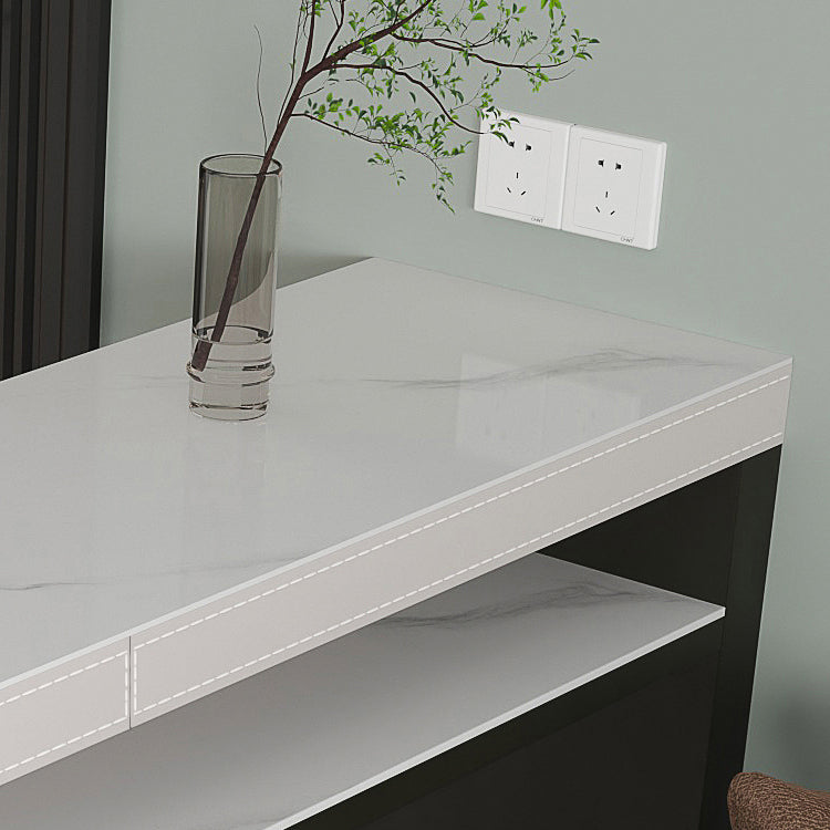 Industrial Counter Height Set 1/2/3 Pcs Stone and Leather Bar Table with Backless Stools