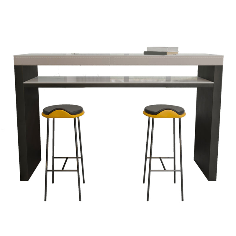 Industrial Counter Height Set 1/2/3 Pcs Stone and Leather Bar Table with Backless Stools
