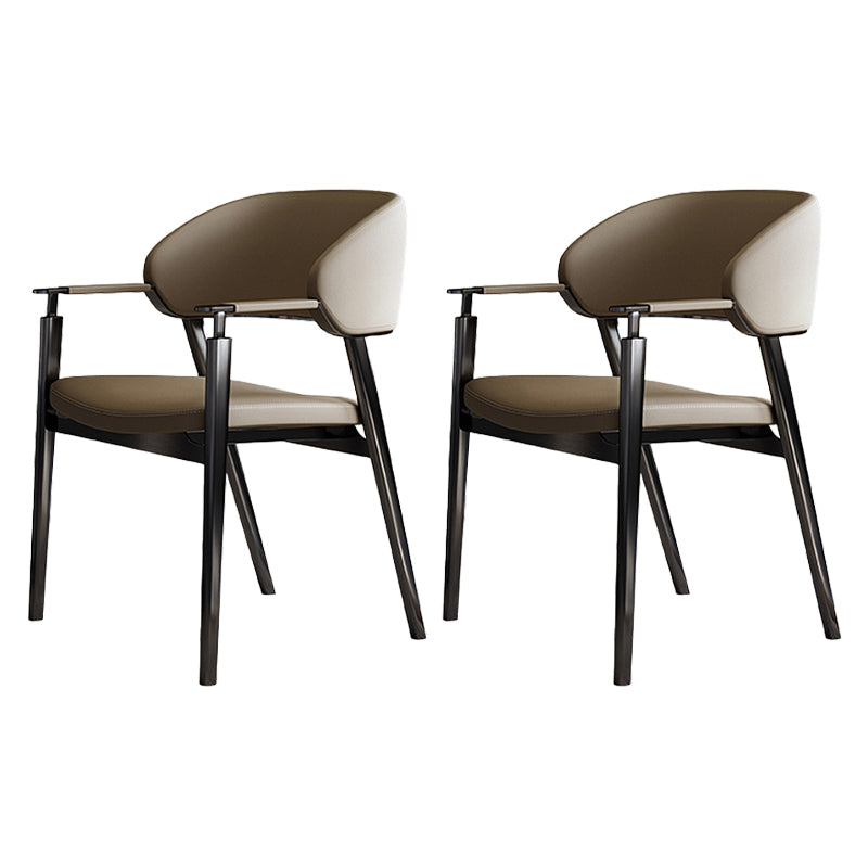 Glam Faux Leather Dining Chairs Dining Arm Chair with Upholstered