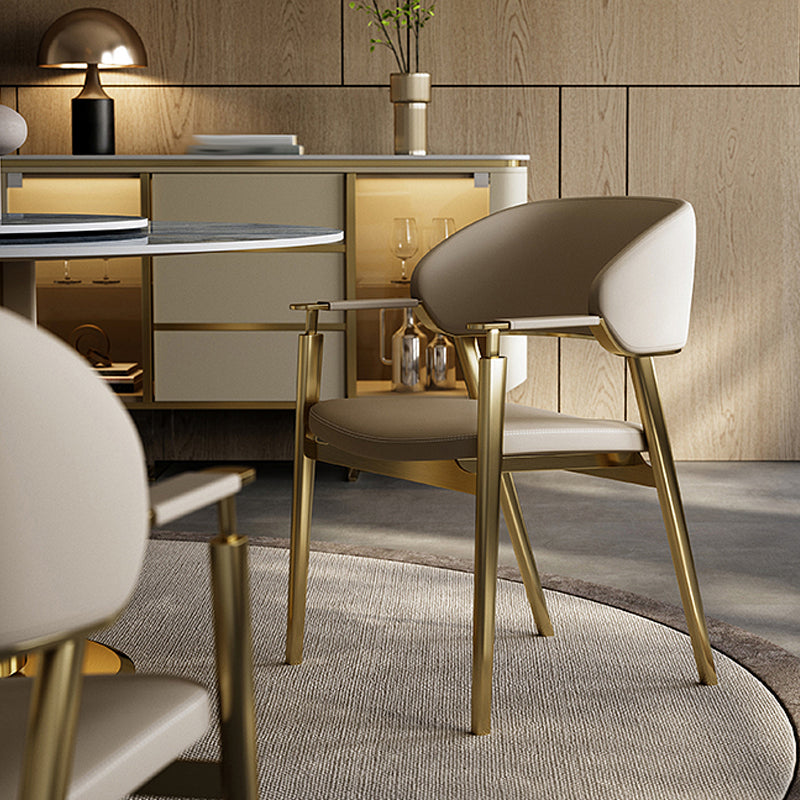 Glam Faux Leather Dining Chairs Dining Arm Chair with Upholstered