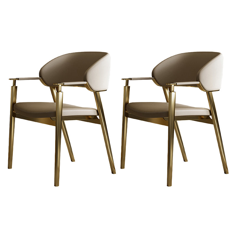 Glam Faux Leather Dining Chairs Dining Arm Chair with Upholstered