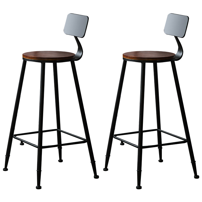 Contemporary Solid Wood Dining Stools Armless Bar Stools with Metal Base
