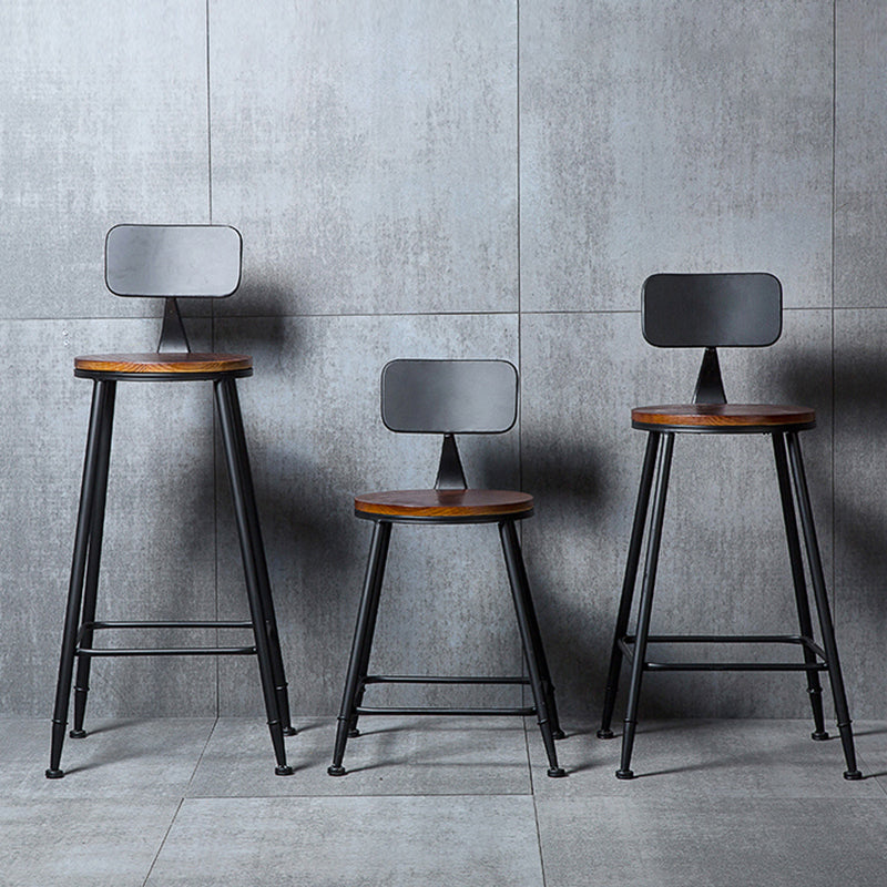 Contemporary Solid Wood Dining Stools Armless Bar Stools with Metal Base