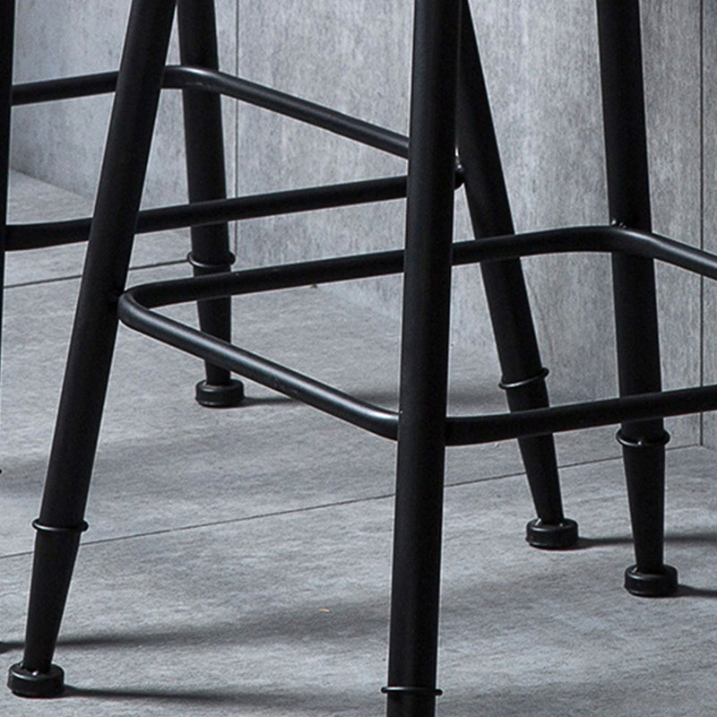 Contemporary Solid Wood Dining Stools Armless Bar Stools with Metal Base
