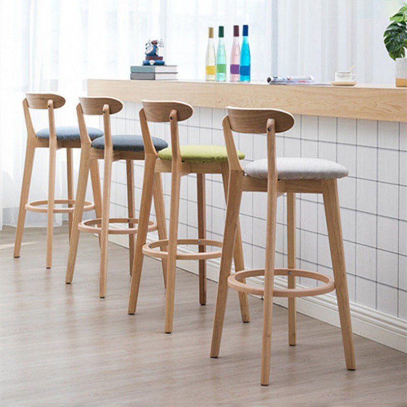 Industrial Armless Backrest Counter Stool Rubber Wood Bar Stool with Cushion for Cafe