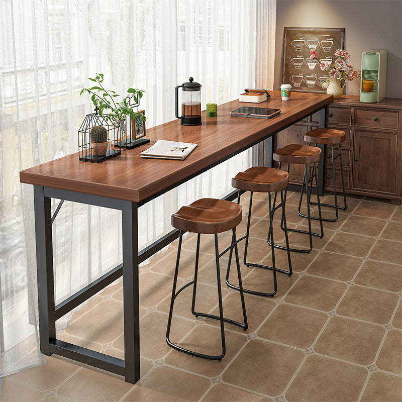 Industrial Style Bistro Bar Table Wooden Rectangle Metal Base Bar Table
