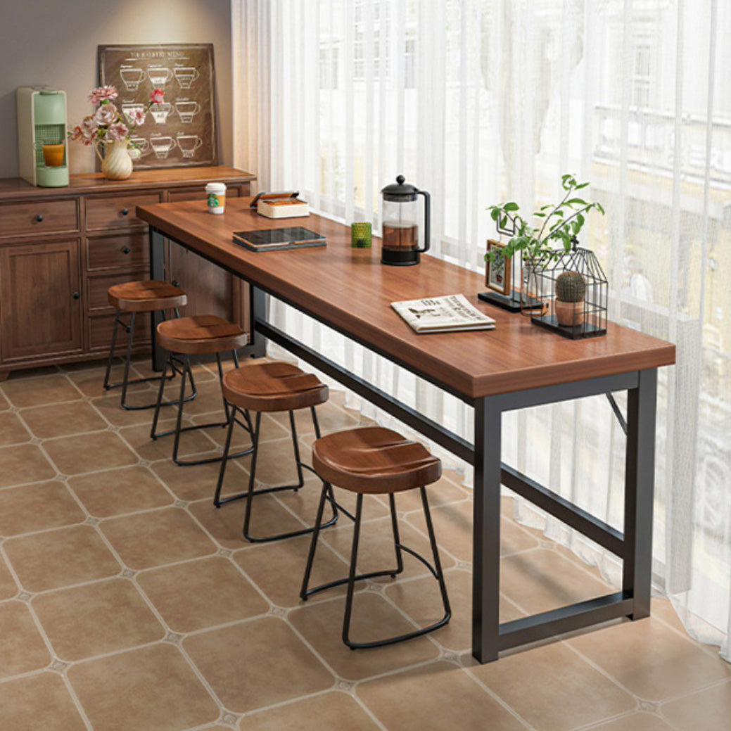 Industrial Style Bistro Bar Table Wooden Rectangle Metal Base Bar Table