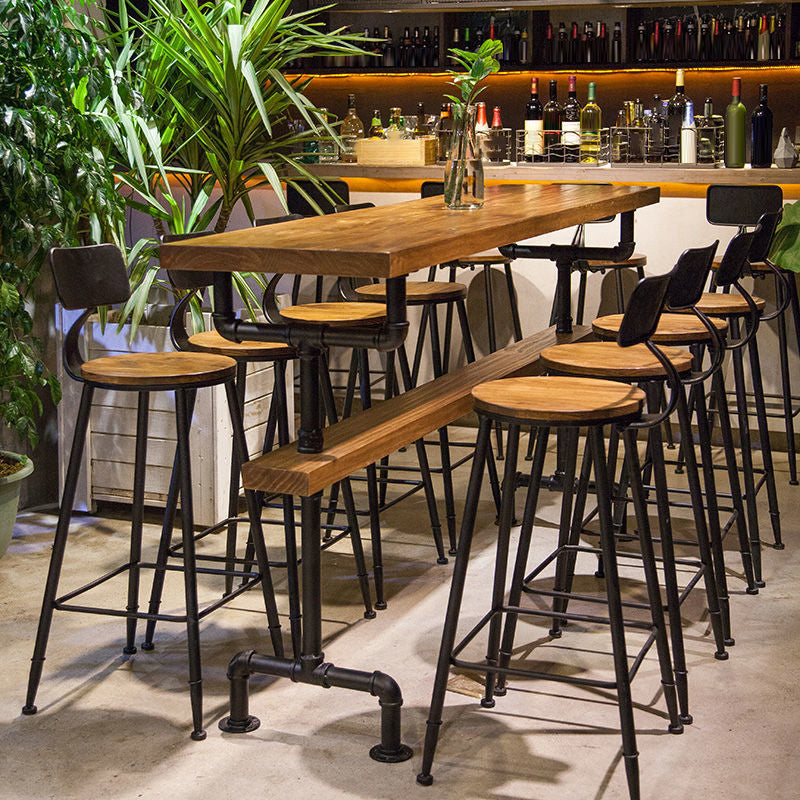 Modern Style Rectangle Bar Table Pine Solid Wood Fixed Bar Dining Table