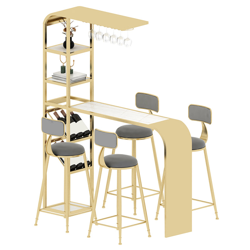 Contemporary Style Rectangle Bar Table Stone Bar Height Table with Storage