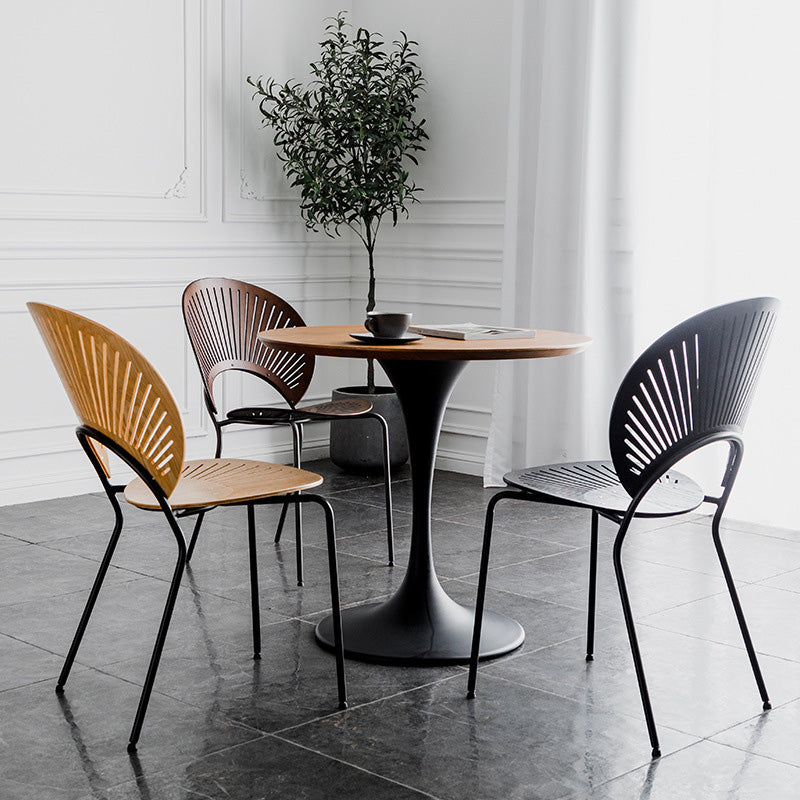 Industrial Style Patio Side Chair Open Back Armless Chair with Black Legs