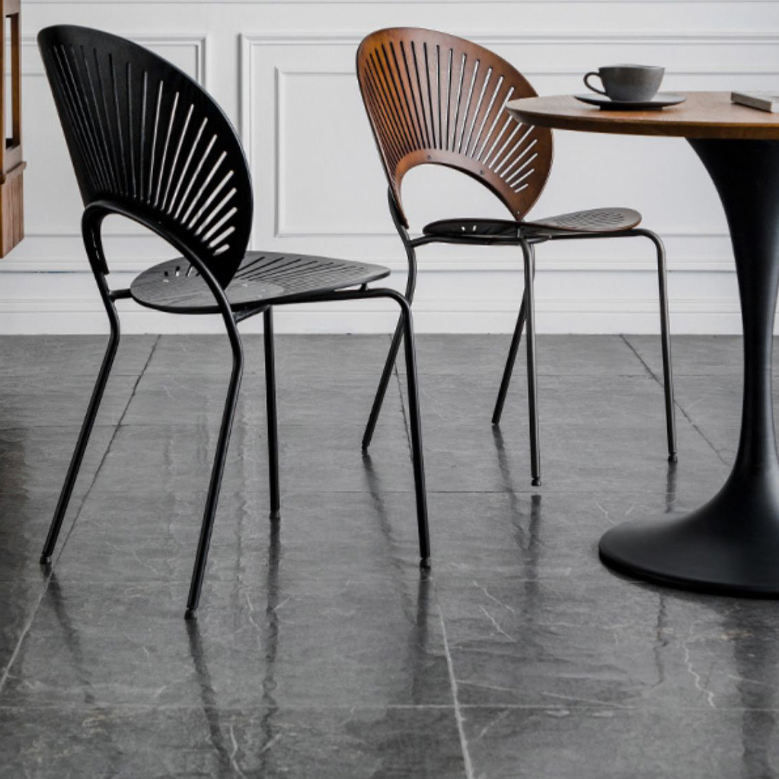 Industrial Style Patio Side Chair Open Back Armless Chair with Black Legs