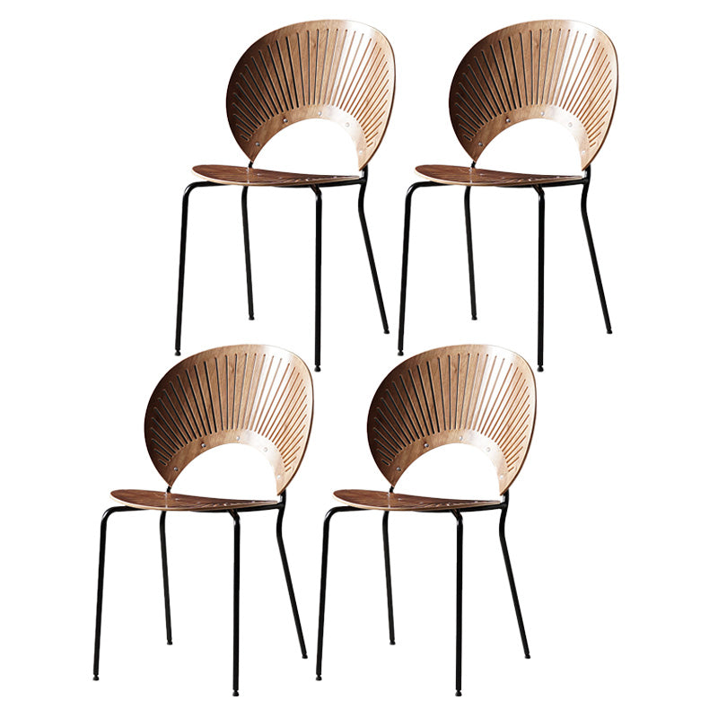 Industrial Style Patio Side Chair Open Back Armless Chair with Black Legs