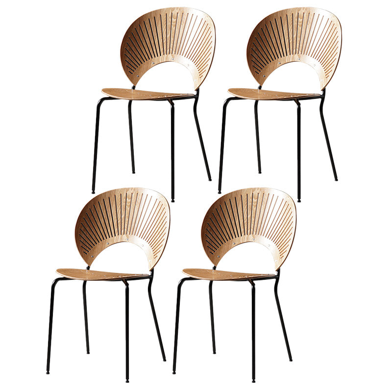 Industrial Style Patio Side Chair Open Back Armless Chair with Black Legs