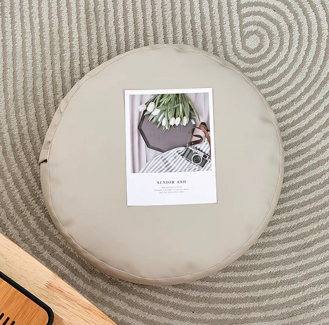 Modern Pouf Ottoman PU Leather Upholstered Solid Color Tear Resistant Round Ottoman