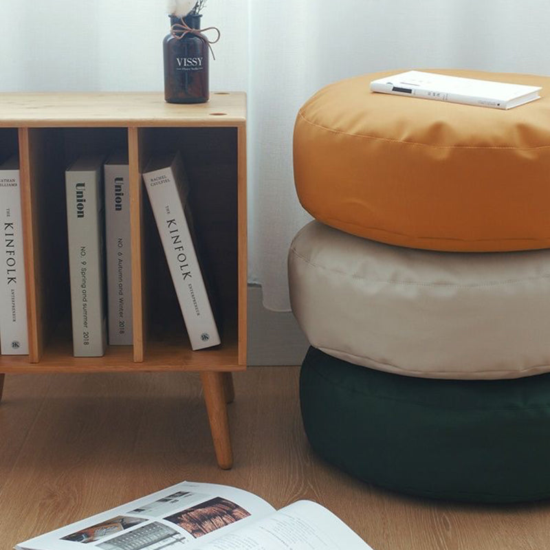 Modern Pouf Ottoman PU Leather Upholstered Solid Color Tear Resistant Round Ottoman