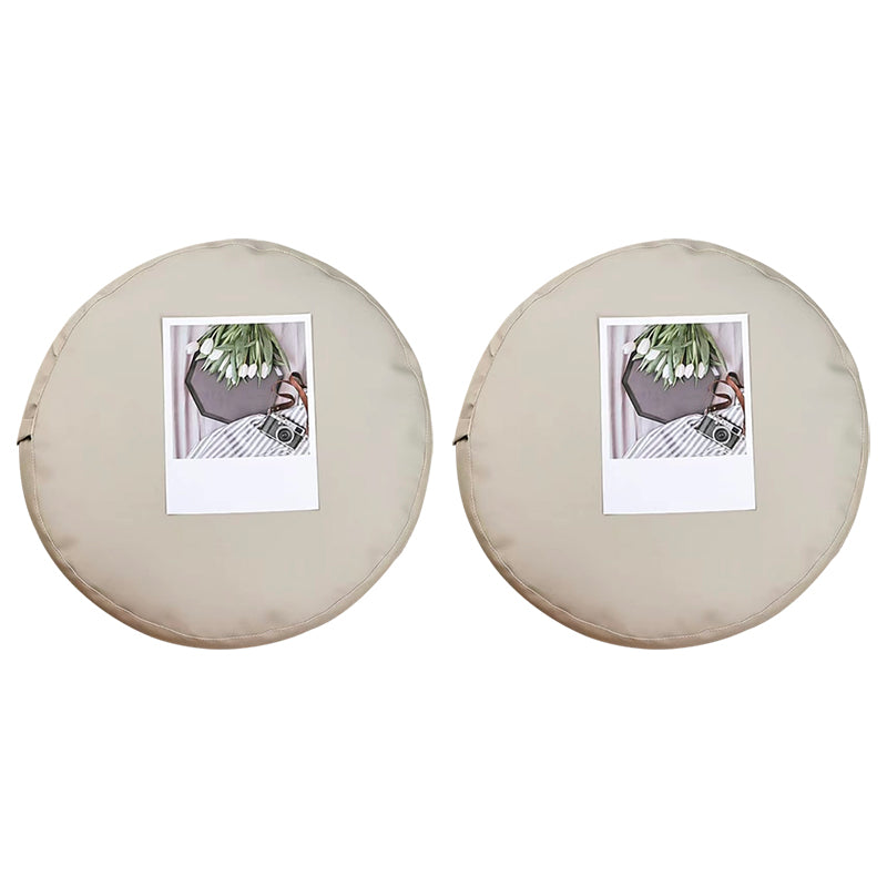 Modern Pouf Ottoman PU Leather Upholstered Solid Color Tear Resistant Round Ottoman