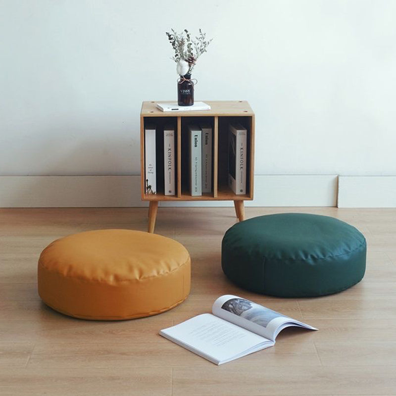 Modern Pouf Ottoman PU Leather Upholstered Solid Color Tear Resistant Round Ottoman