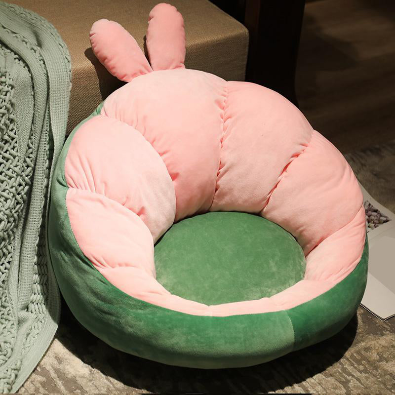 Modern Pouf Ottoman Cotton Upholstered Contrasting Colors Irregular Ottoman