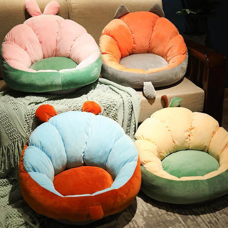 Modern Pouf Ottoman Cotton Upholstered Contrasting Colors Irregular Ottoman