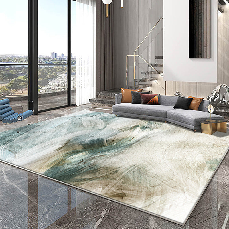Green Grey Rug Polyester Graphic Indoor Rug Washable Rug for Drawing Room