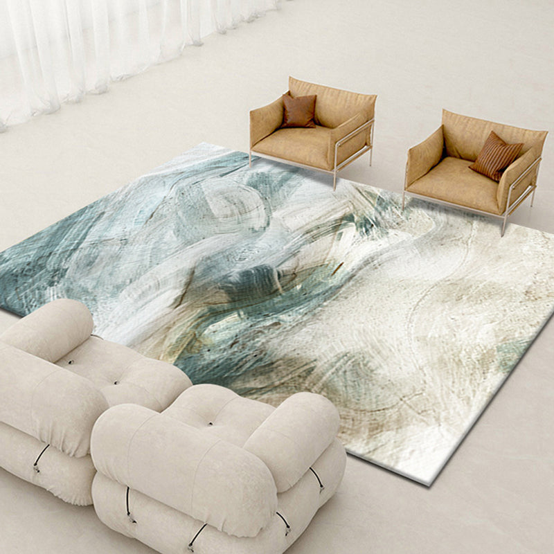 Green Grey Rug Polyester Graphic Indoor Rug Washable Rug for Drawing Room