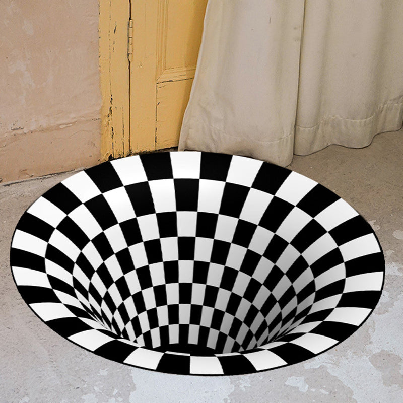 Black Geometric Rug Modern Polyester Rug Washable Rug for Living Room