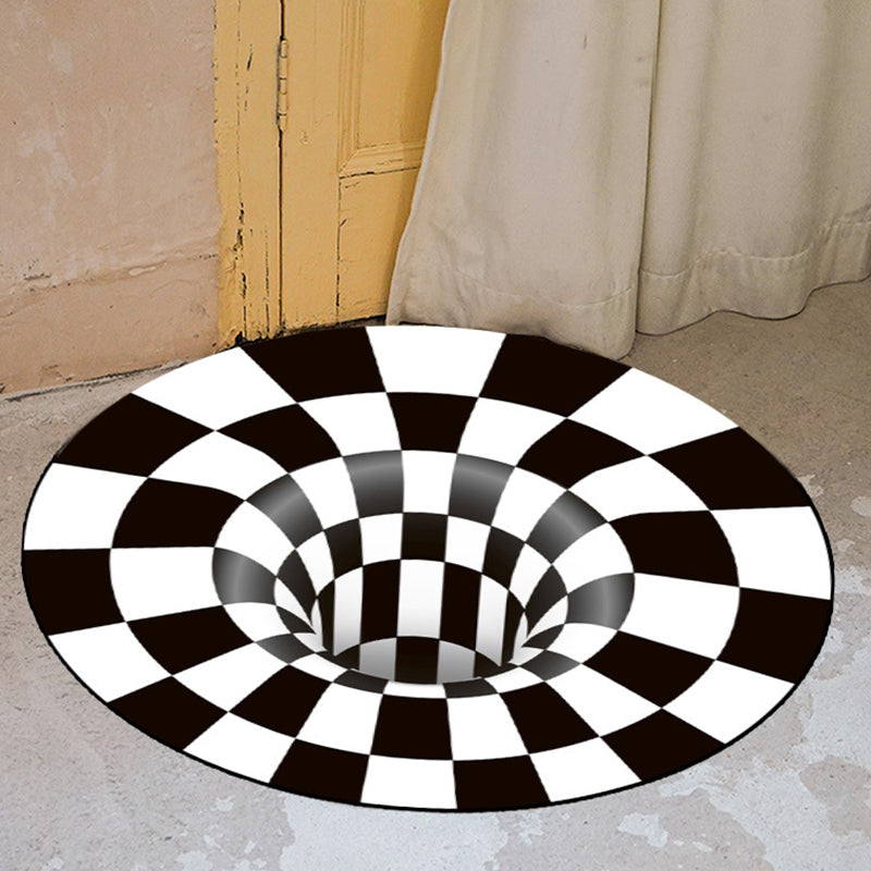 Black Geometric Rug Modern Polyester Rug Washable Rug for Living Room