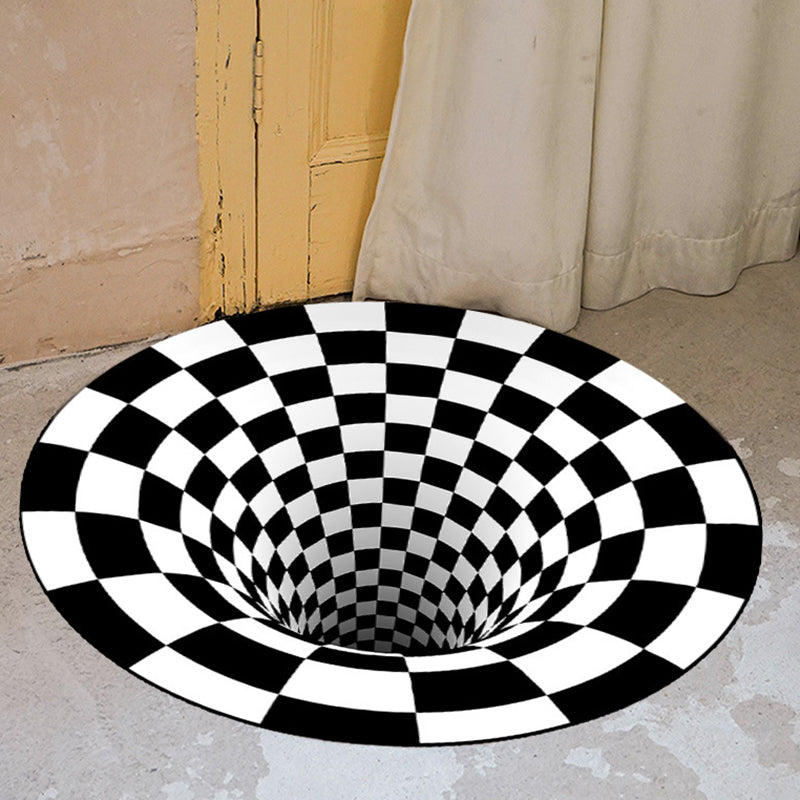 Black Geometric Rug Modern Polyester Rug Washable Rug for Living Room