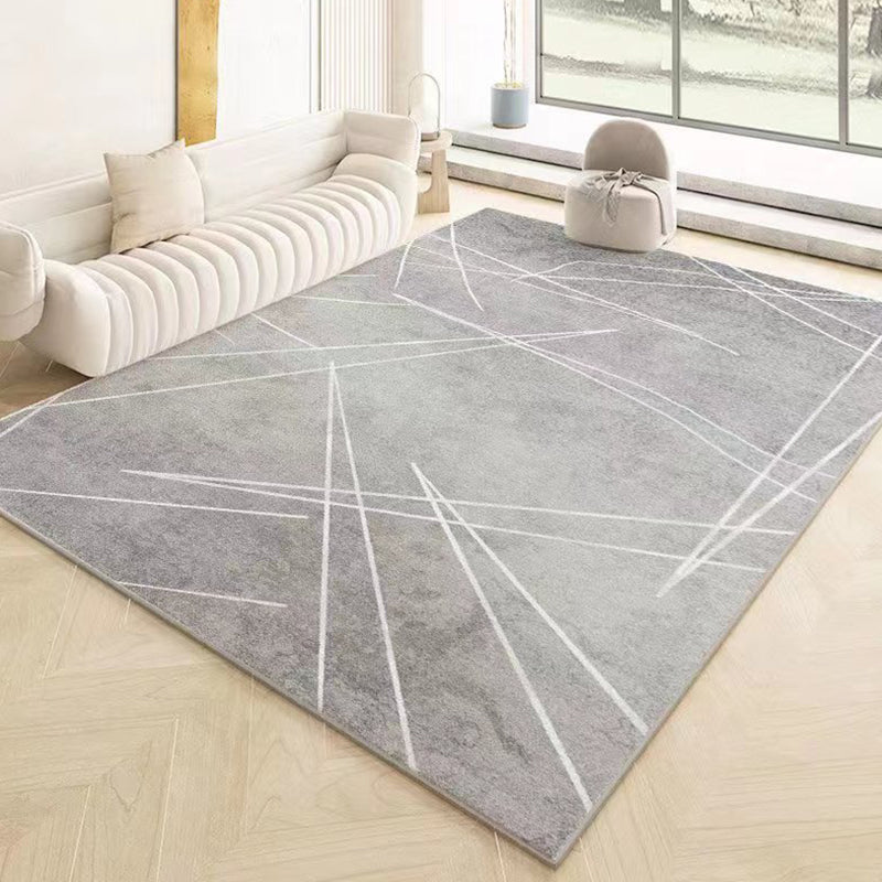 Grey Modern Carpet Polyester Line Area Carpet Stain Resistant Carpet for Living Room