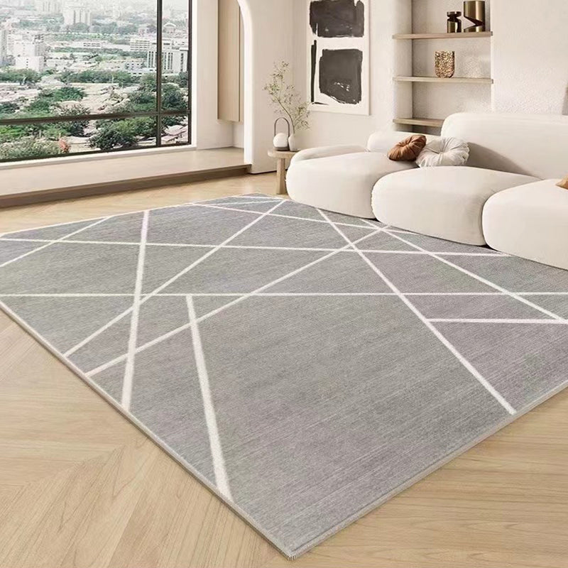Grey Modern Carpet Polyester Line Area Carpet Stain Resistant Carpet for Living Room