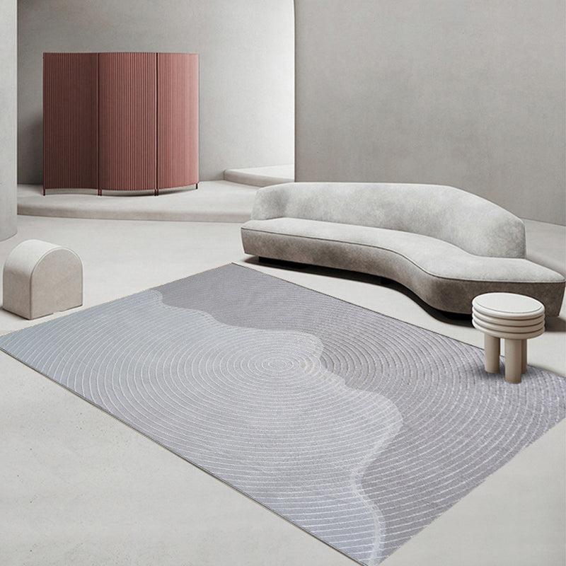 Grey Modern Rug Polyester Line Rug Washable Rug for Living Room