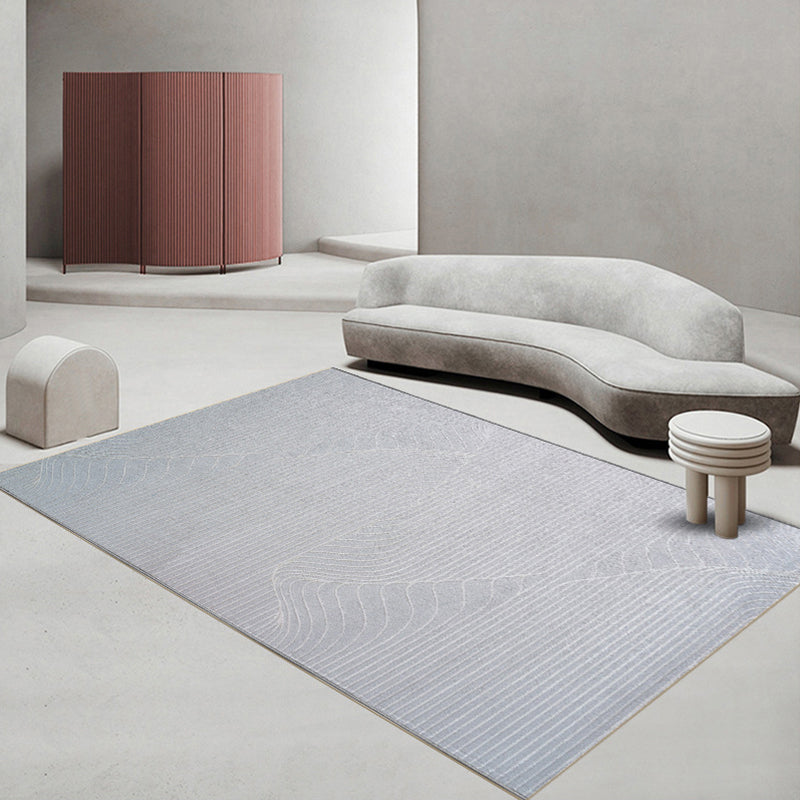 Grey Modern Rug Polyester Line Rug Washable Rug for Living Room