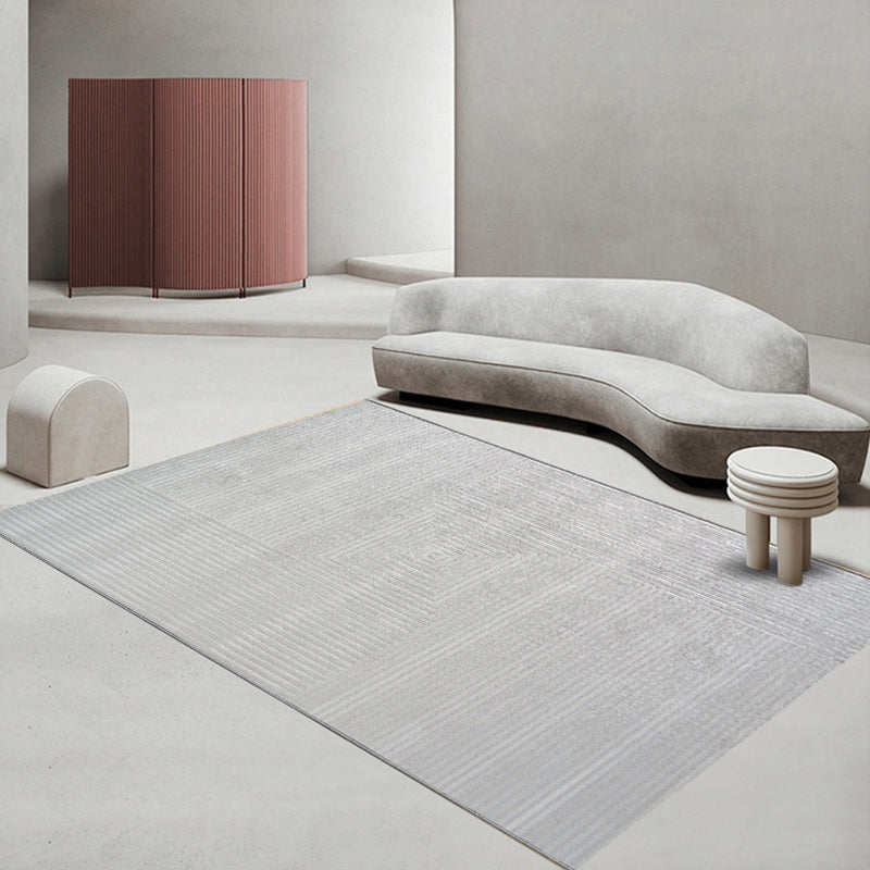 Grey Modern Rug Polyester Line Rug Washable Rug for Living Room
