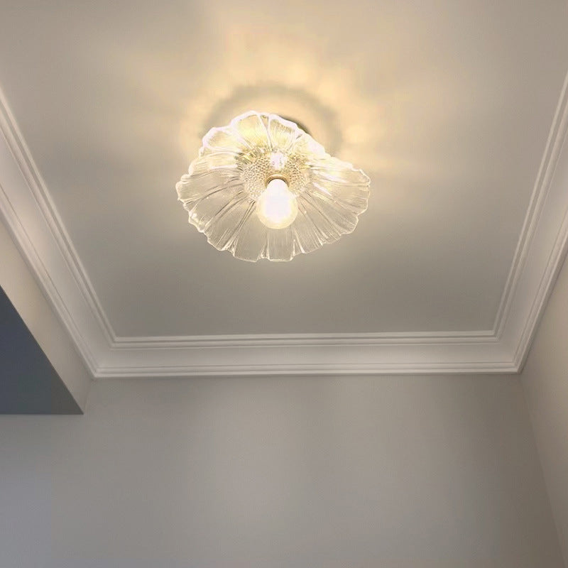 Flower Shape Flush Mount Modern Style Glass 1 Light Flush Ceiling Light in Clear /Green