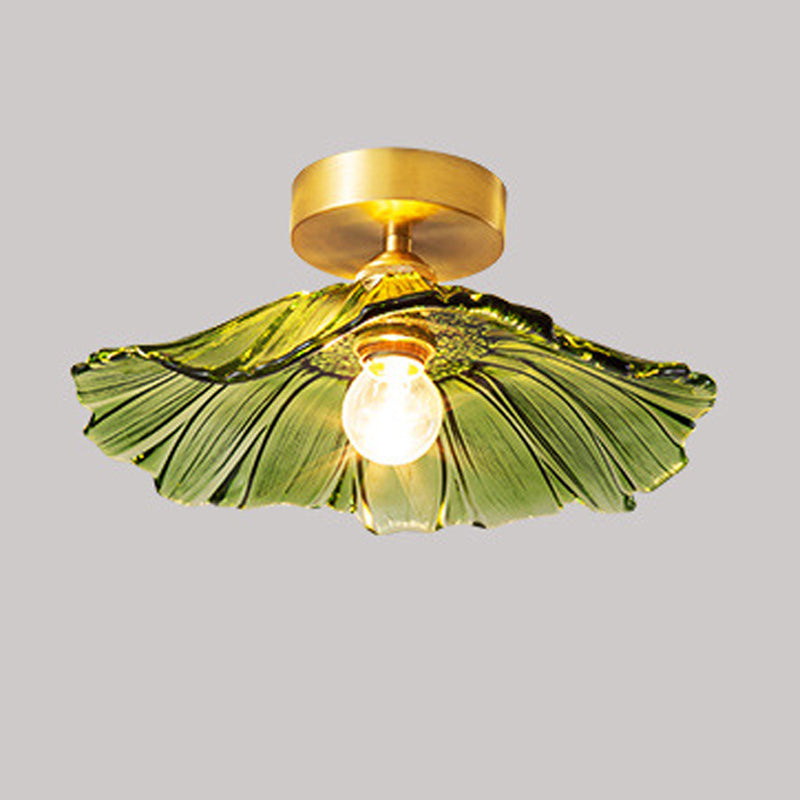 Flower Shape Flush Mount Modern Style Glass 1 Light Flush Ceiling Light in Clear /Green