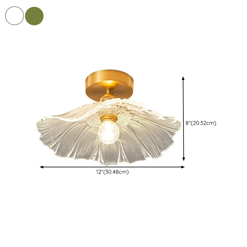 Flower Shape Flush Mount Modern Style Glass 1 Light Flush Ceiling Light in Clear /Green