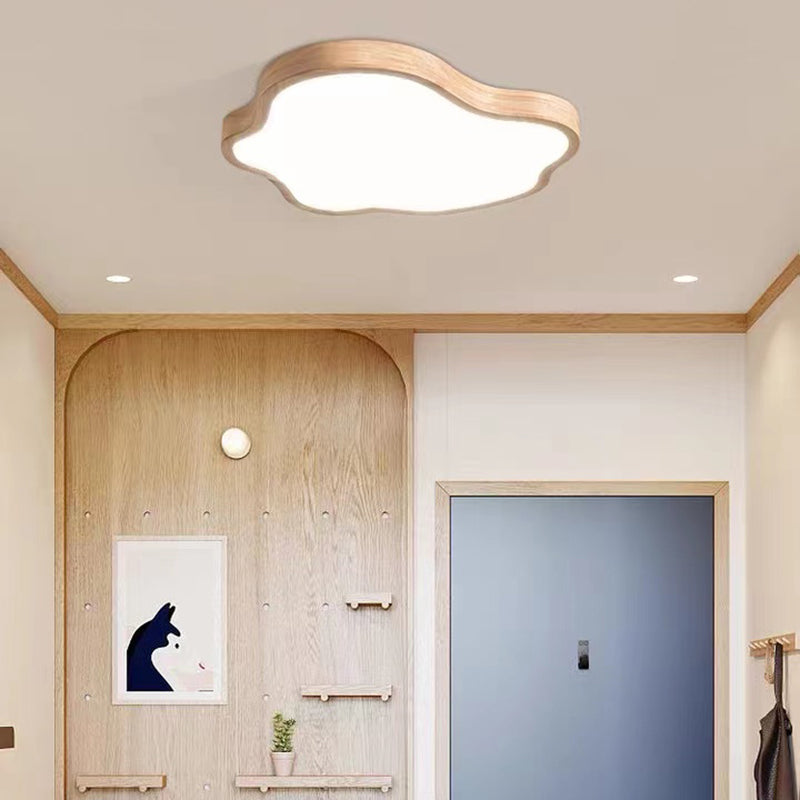 Contemporary LED Ceiling Light Wood Flush Mount Lighting for Foyer